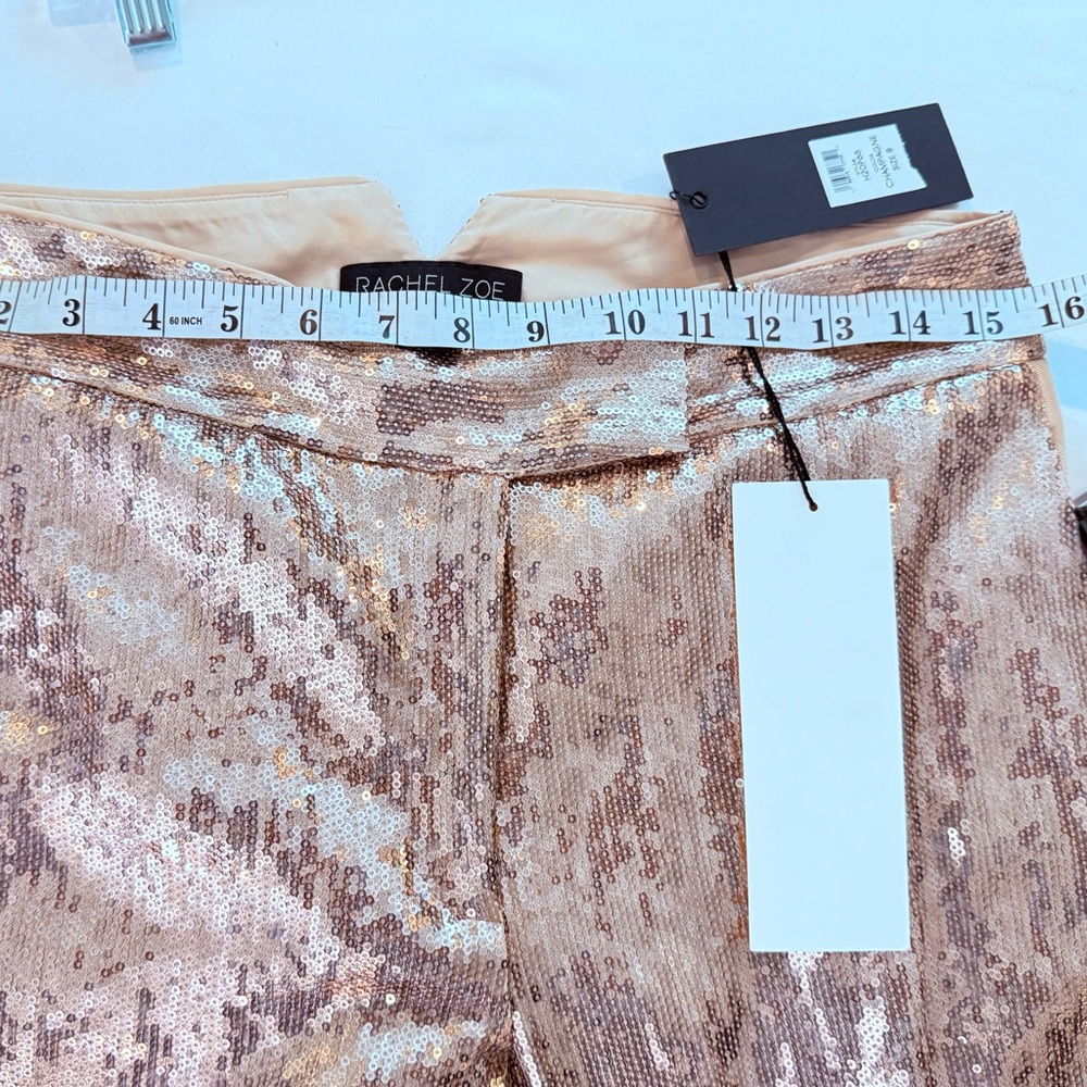 NWT Rachel Zoe Champagne Rose Gold Luxe Glam Sequin Side Stripe Trousers 8 - Picture 12 of 12